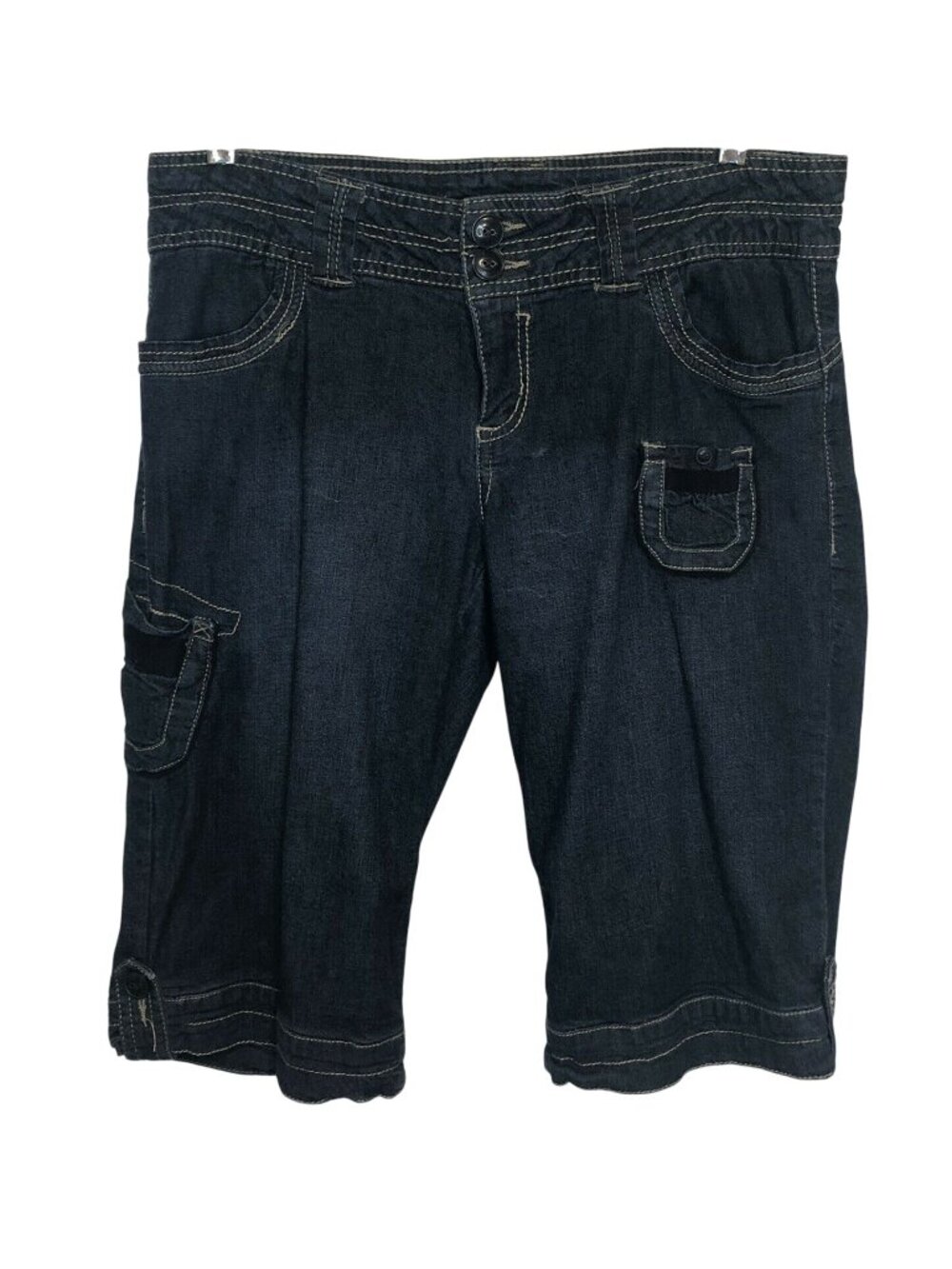 Rewind Denim Cargo Bermuda Shorts Size 13 Dark Wash Contrast Stitching